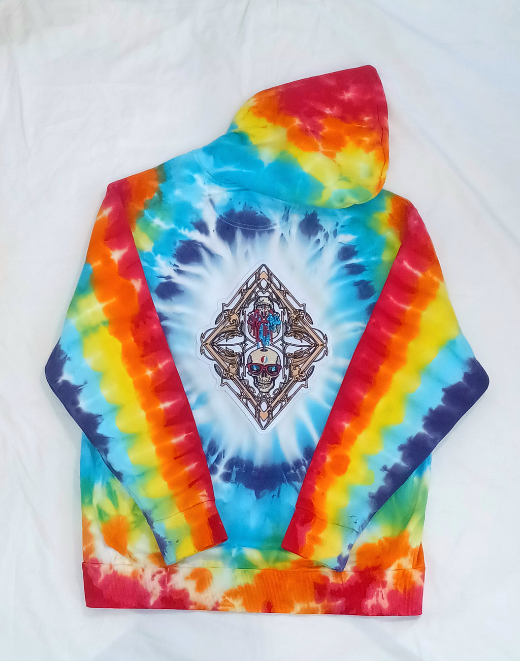 'fully melted face' embroidered back patch tie dye pullover hoodie (READY TO SHIP)