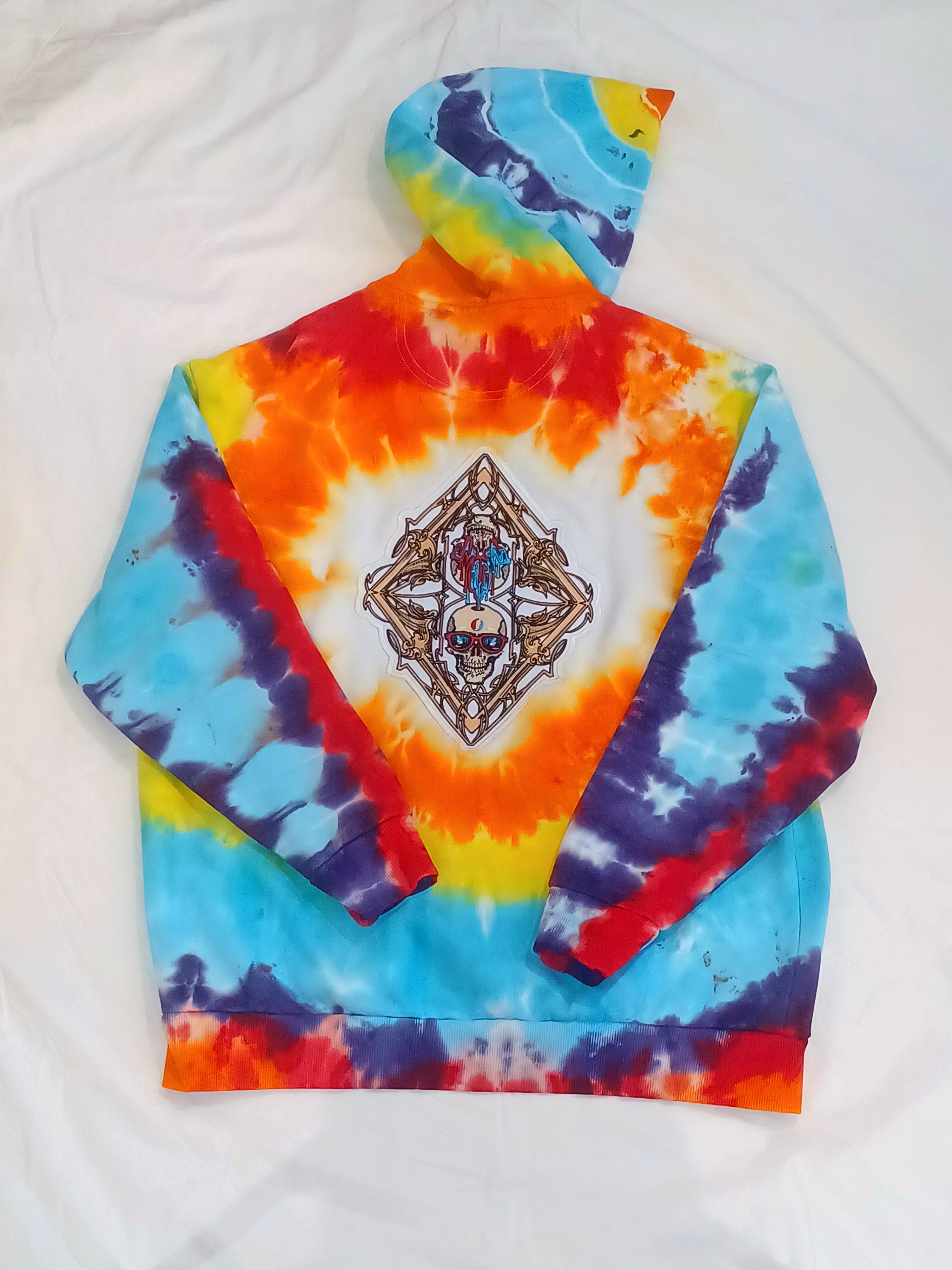 'fully melted face' embroidered back patch tie dye pullover hoodie (READY TO SHIP)