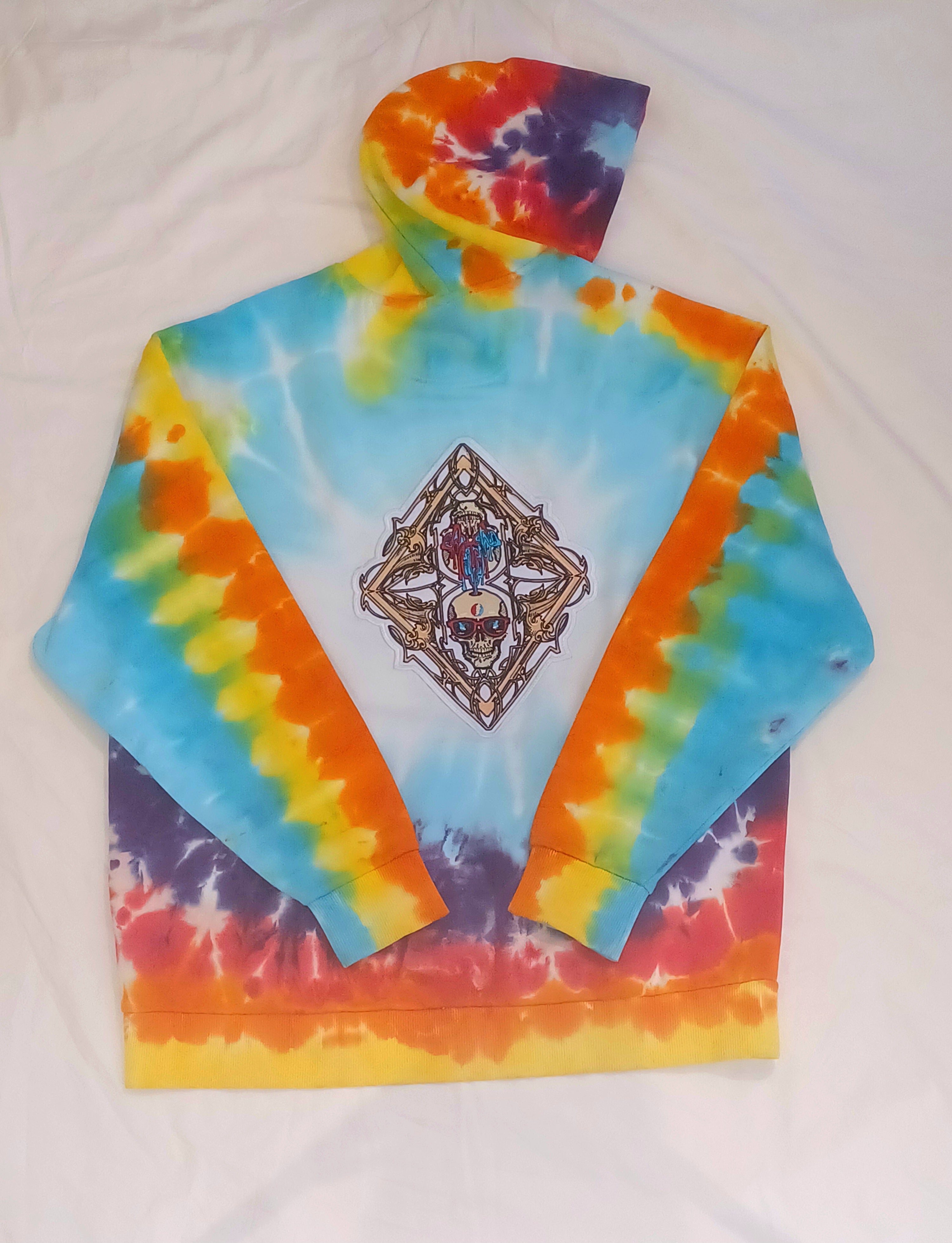 'fully melted face' embroidered back patch tie dye pullover hoodie (READY TO SHIP)