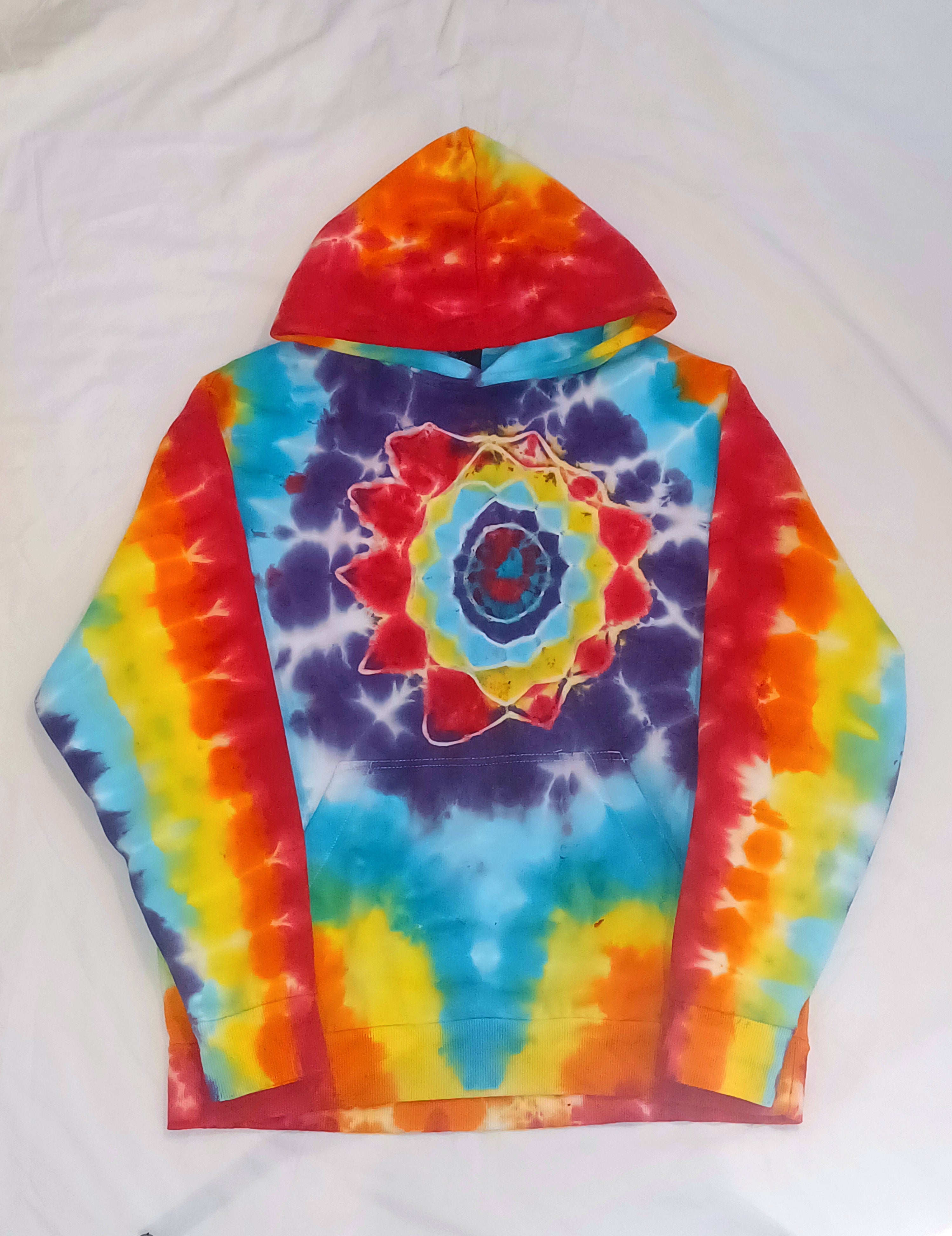 'fully melted face' embroidered back patch tie dye pullover hoodie (READY TO SHIP)