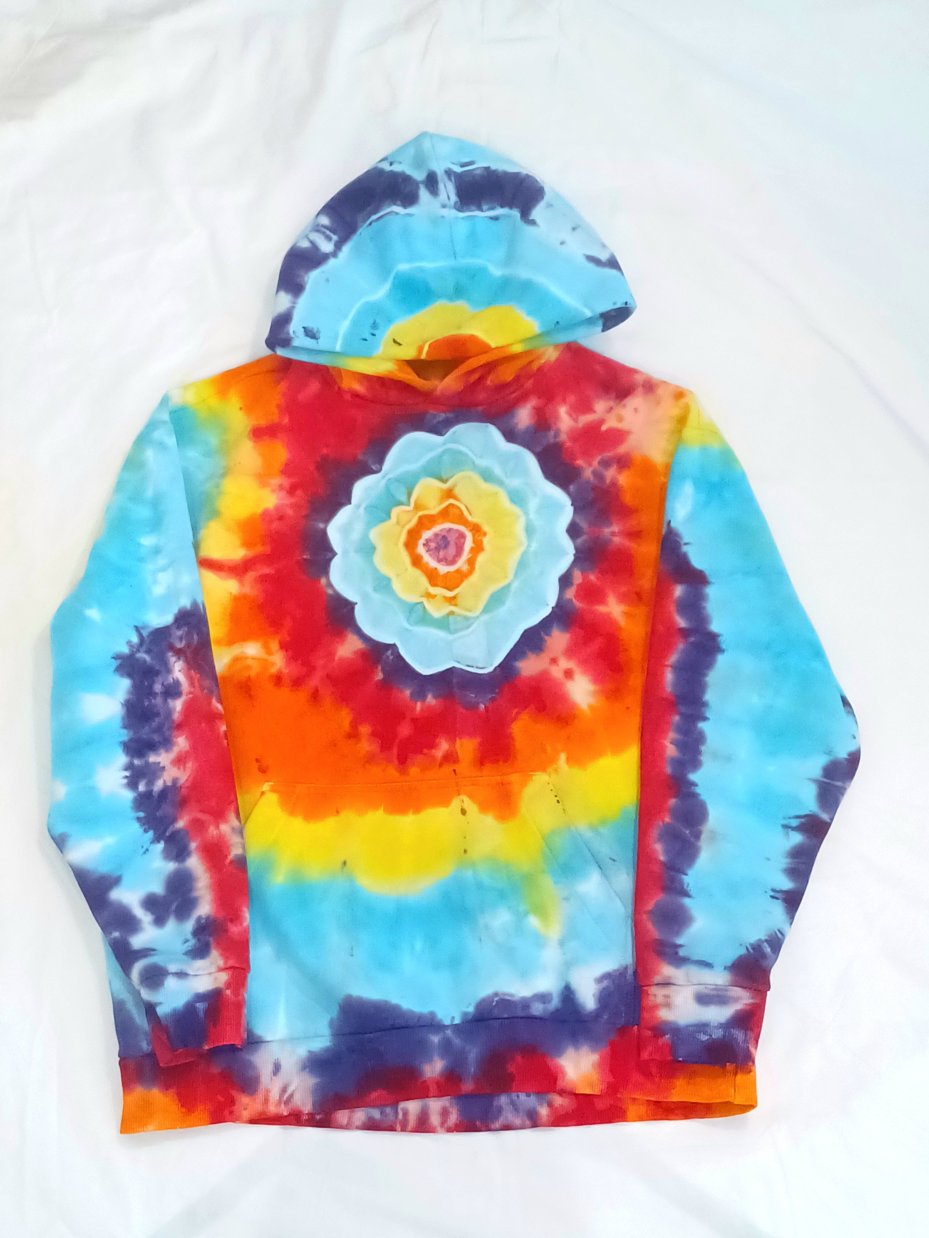 'fully melted face' embroidered back patch tie dye pullover hoodie (READY TO SHIP)