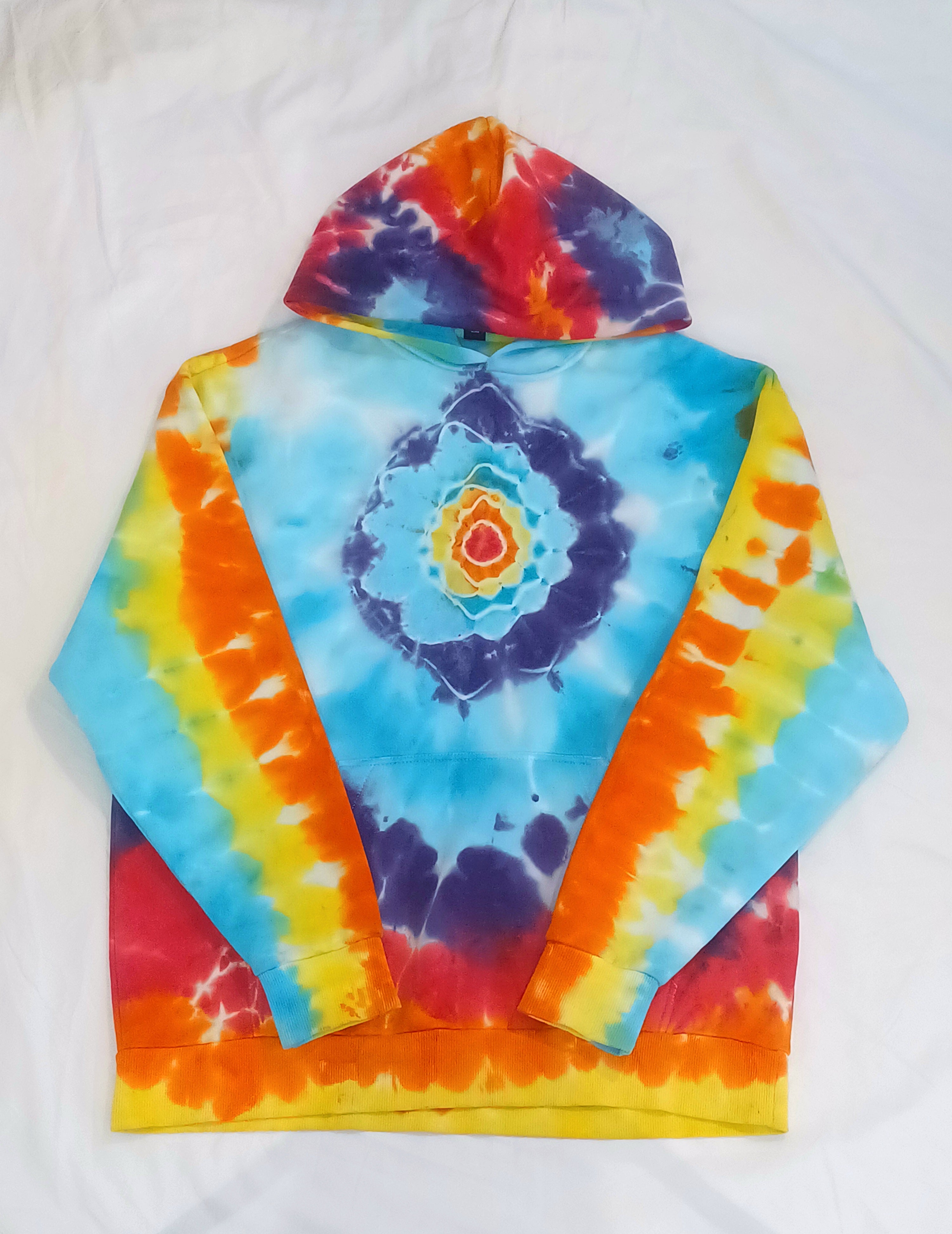 'fully melted face' embroidered back patch tie dye pullover hoodie (READY TO SHIP)