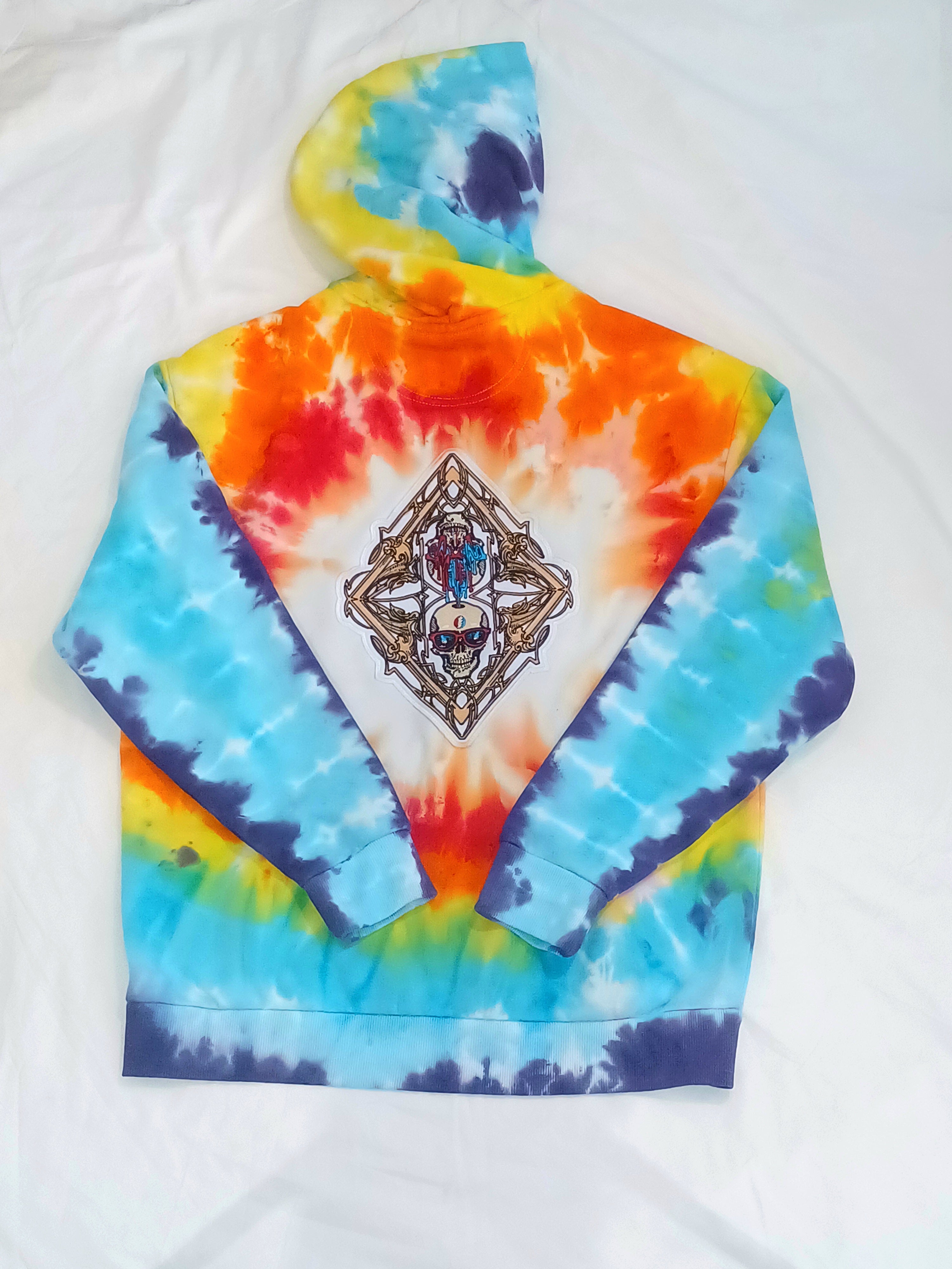 'fully melted face' embroidered back patch tie dye pullover hoodie (READY TO SHIP)