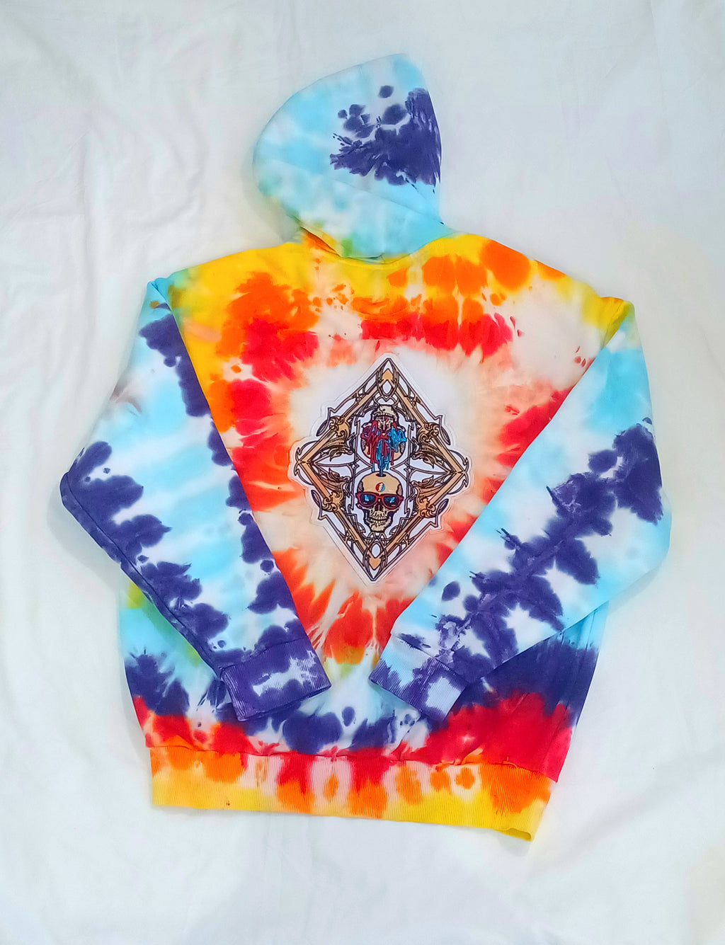 'fully melted face' embroidered back patch tie dye pullover hoodie (READY TO SHIP)