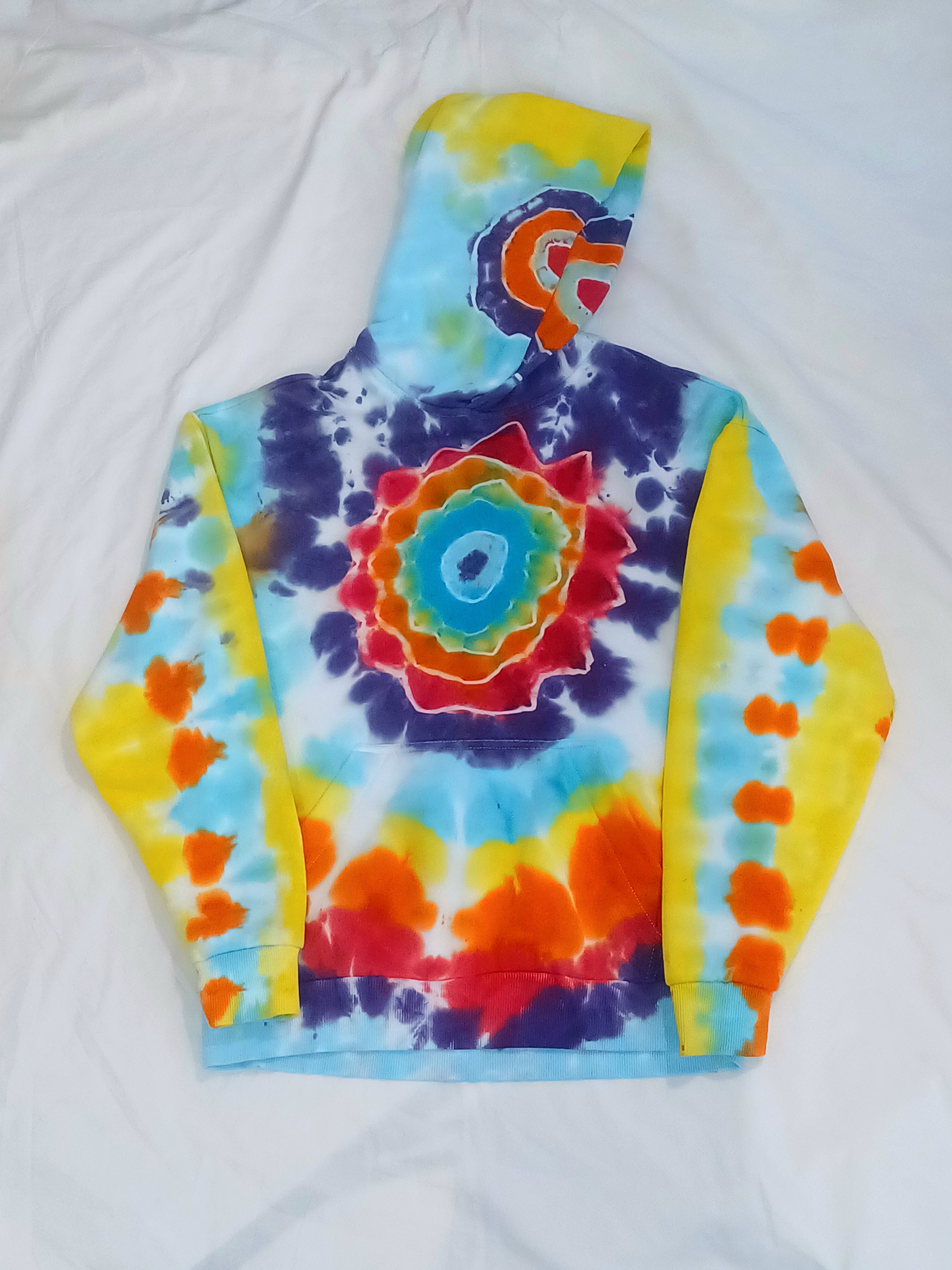 'fully melted face' embroidered back patch tie dye pullover hoodie (READY TO SHIP)