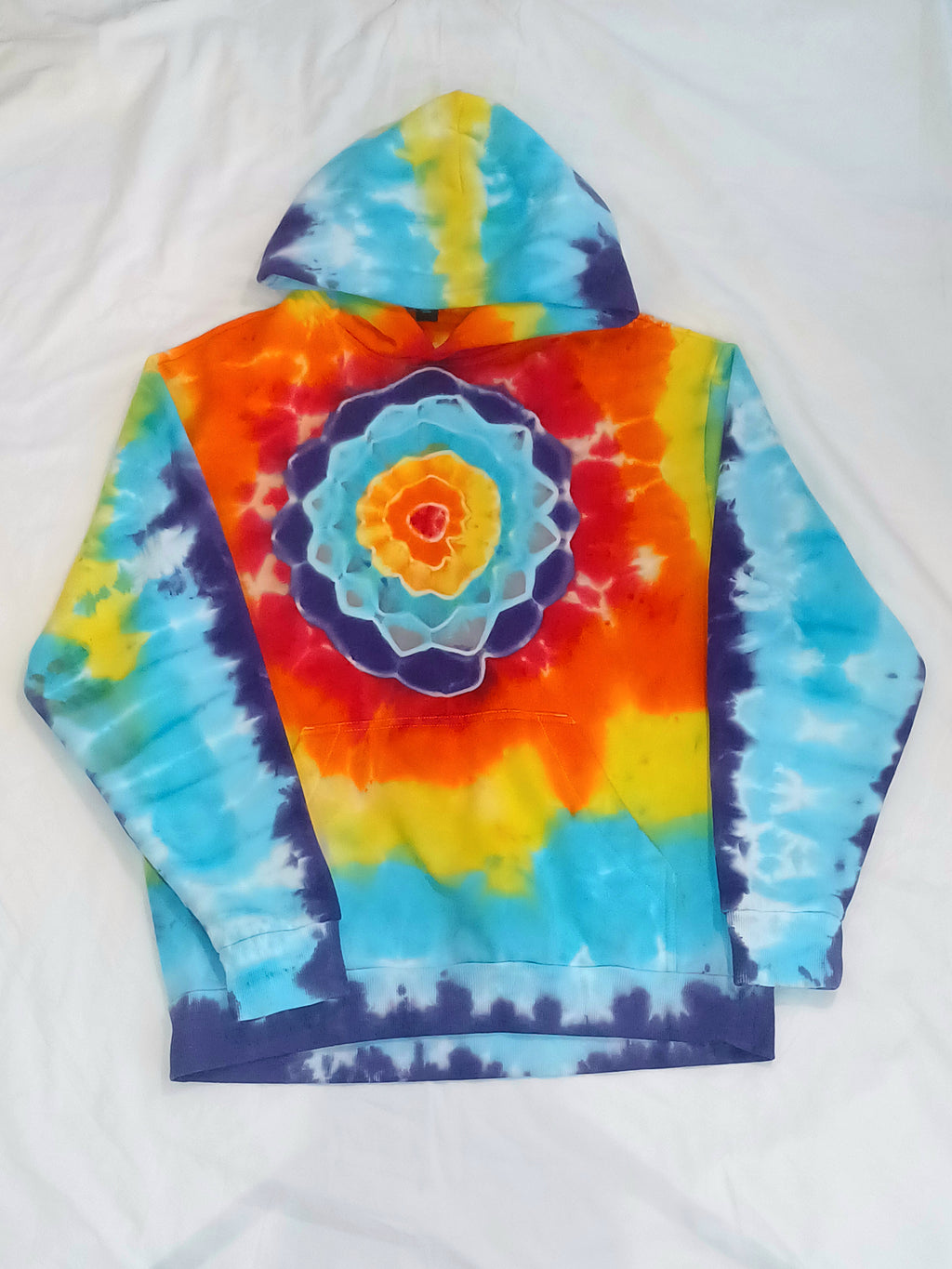 'fully melted face' embroidered back patch tie dye pullover hoodie (READY TO SHIP)