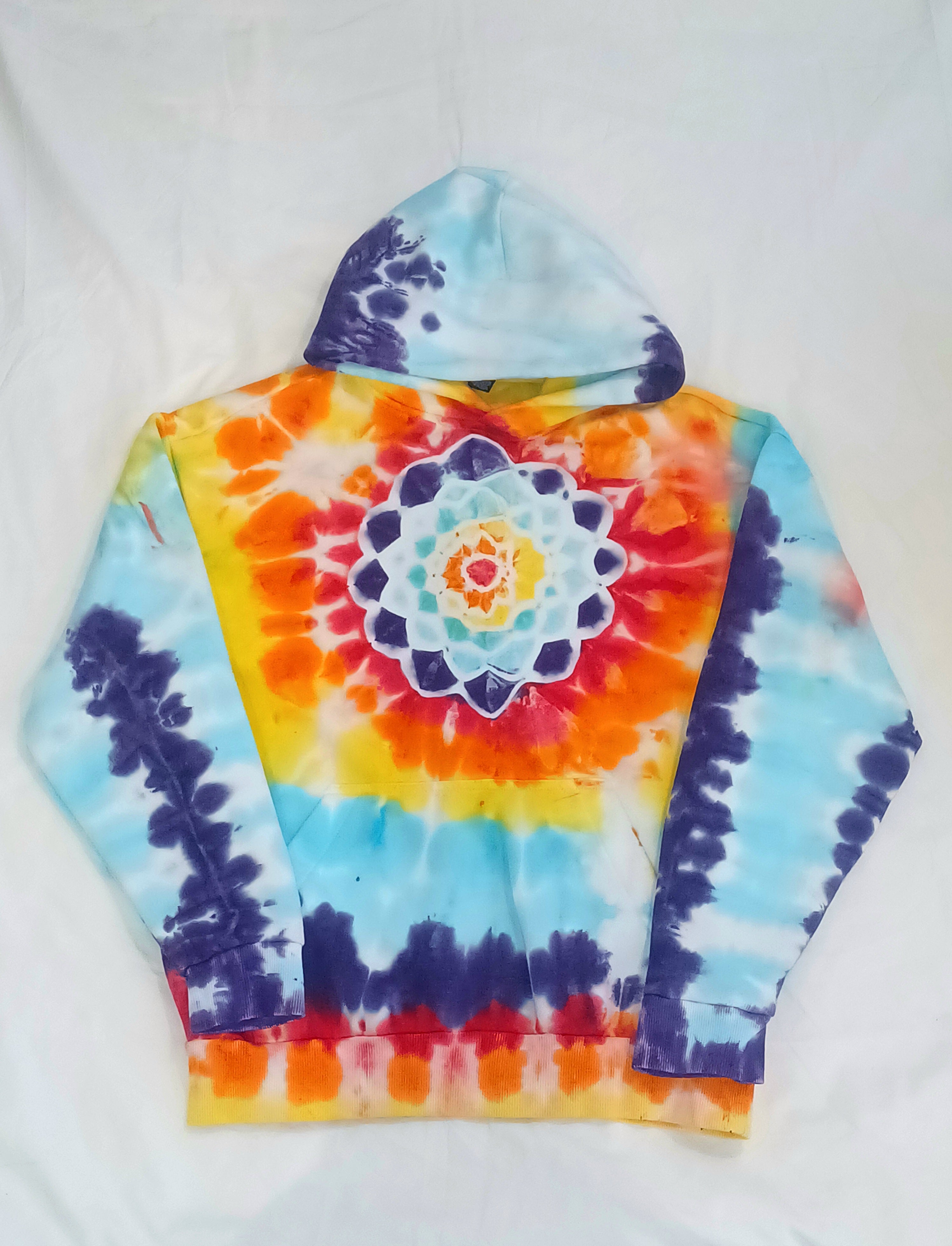 'fully melted face' embroidered back patch tie dye pullover hoodie (READY TO SHIP)
