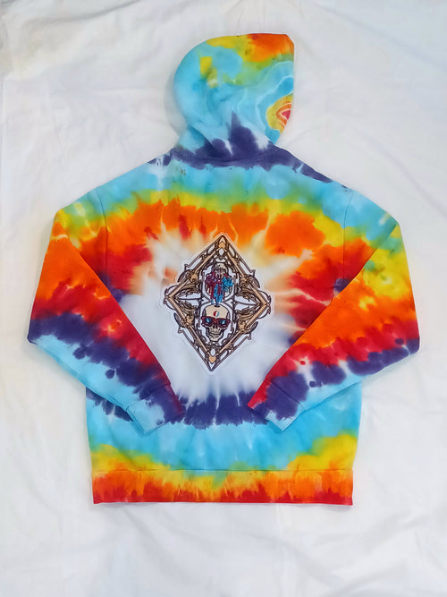 'fully melted face' embroidered back patch tie dye pullover hoodie (READY TO SHIP)