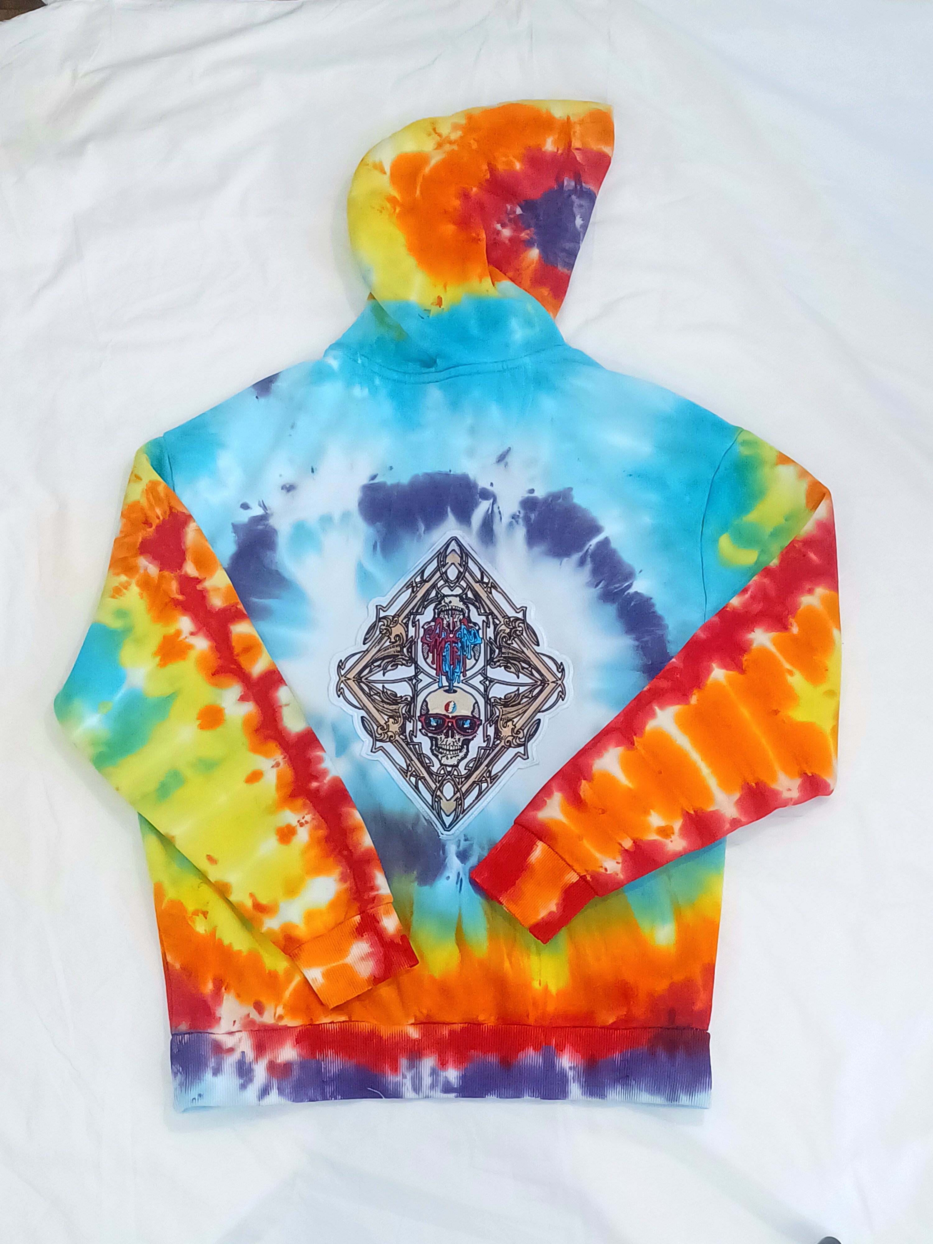 'fully melted face' embroidered back patch tie dye pullover hoodie (READY TO SHIP)