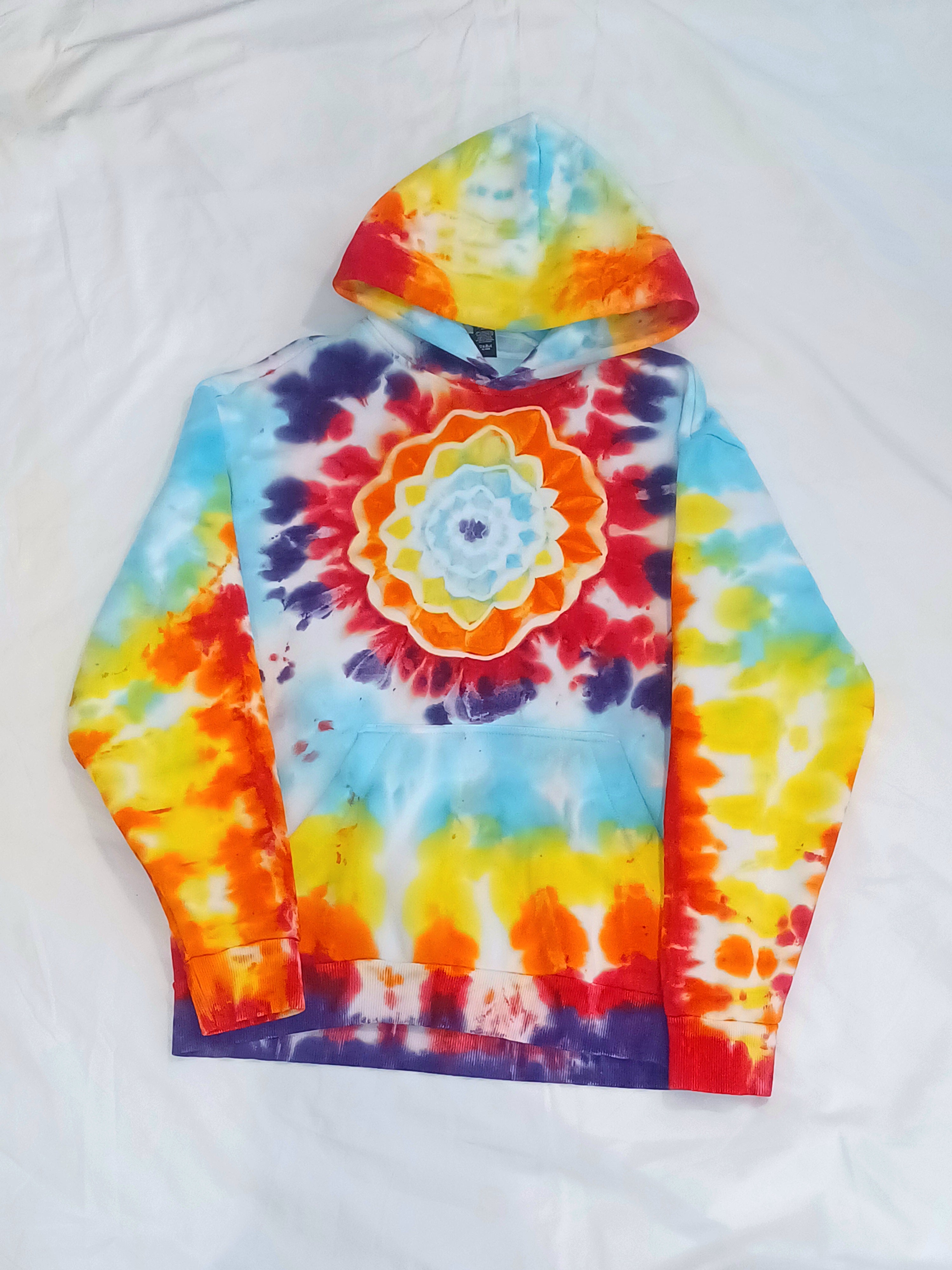 'fully melted face' embroidered back patch tie dye pullover hoodie (READY TO SHIP)