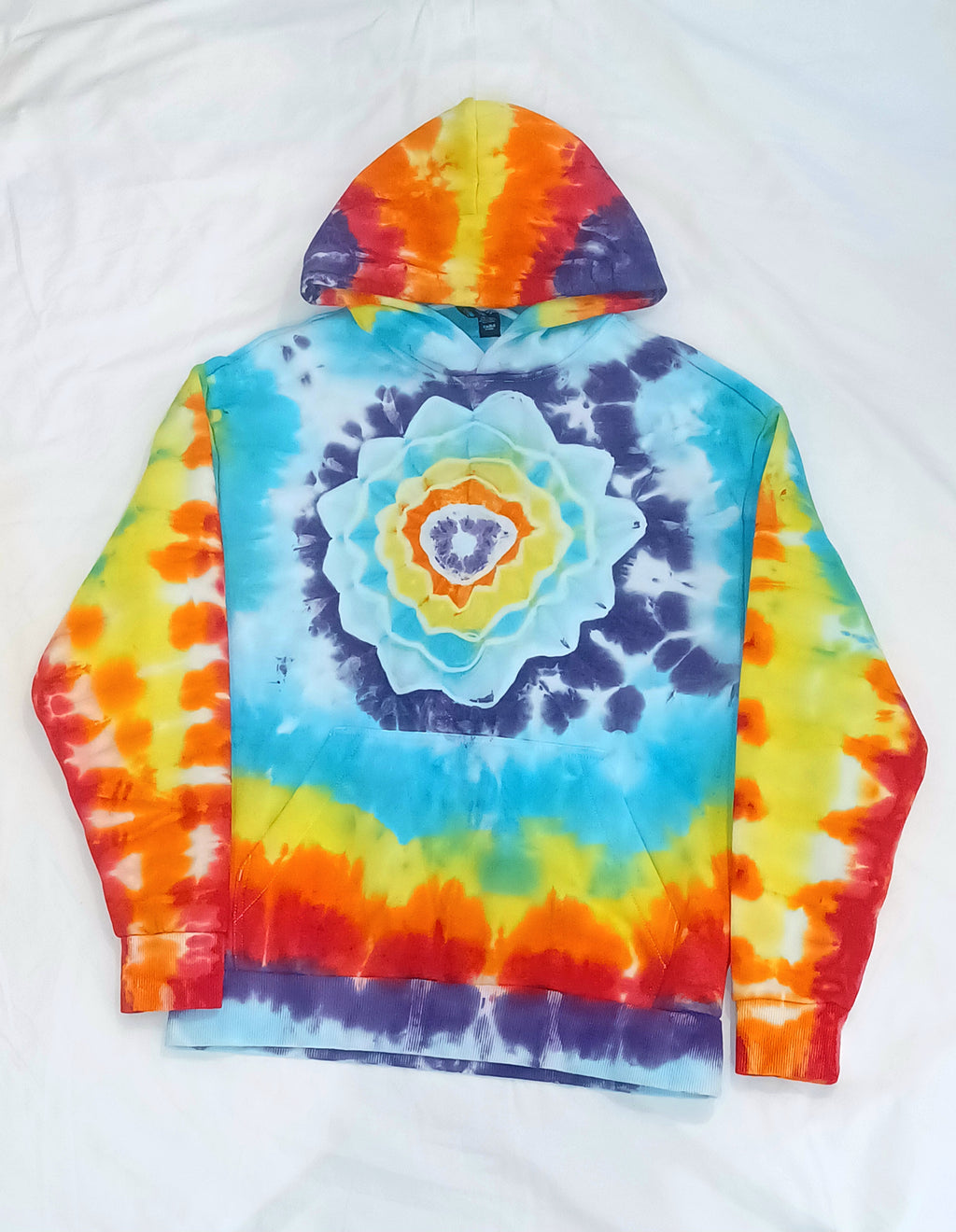 'fully melted face' embroidered back patch tie dye pullover hoodie (READY TO SHIP)