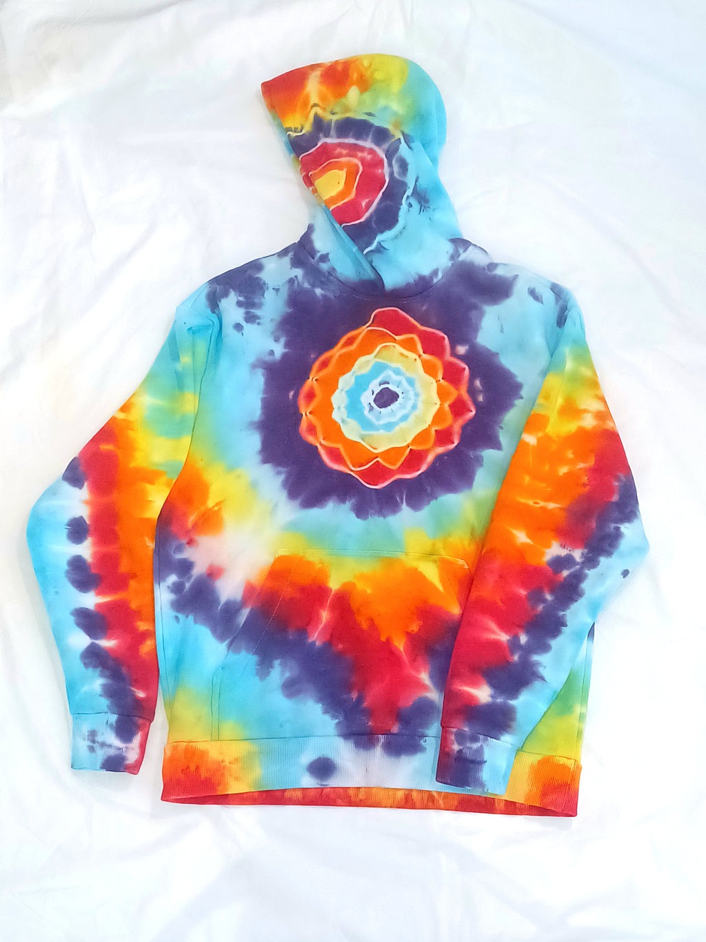'fully melted face' embroidered back patch tie dye pullover hoodie (READY TO SHIP)