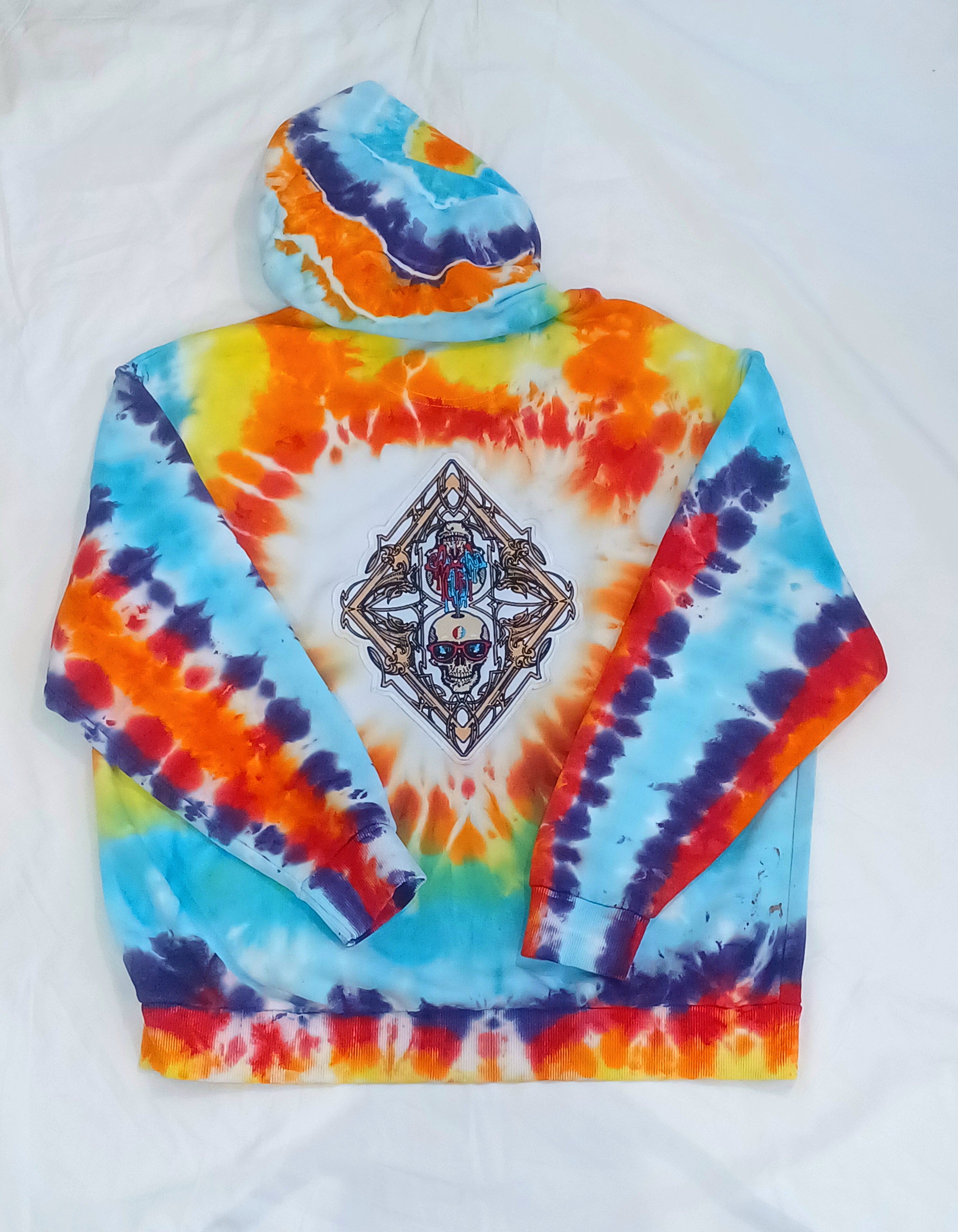 'fully melted face' embroidered back patch tie dye pullover hoodie (READY TO SHIP)