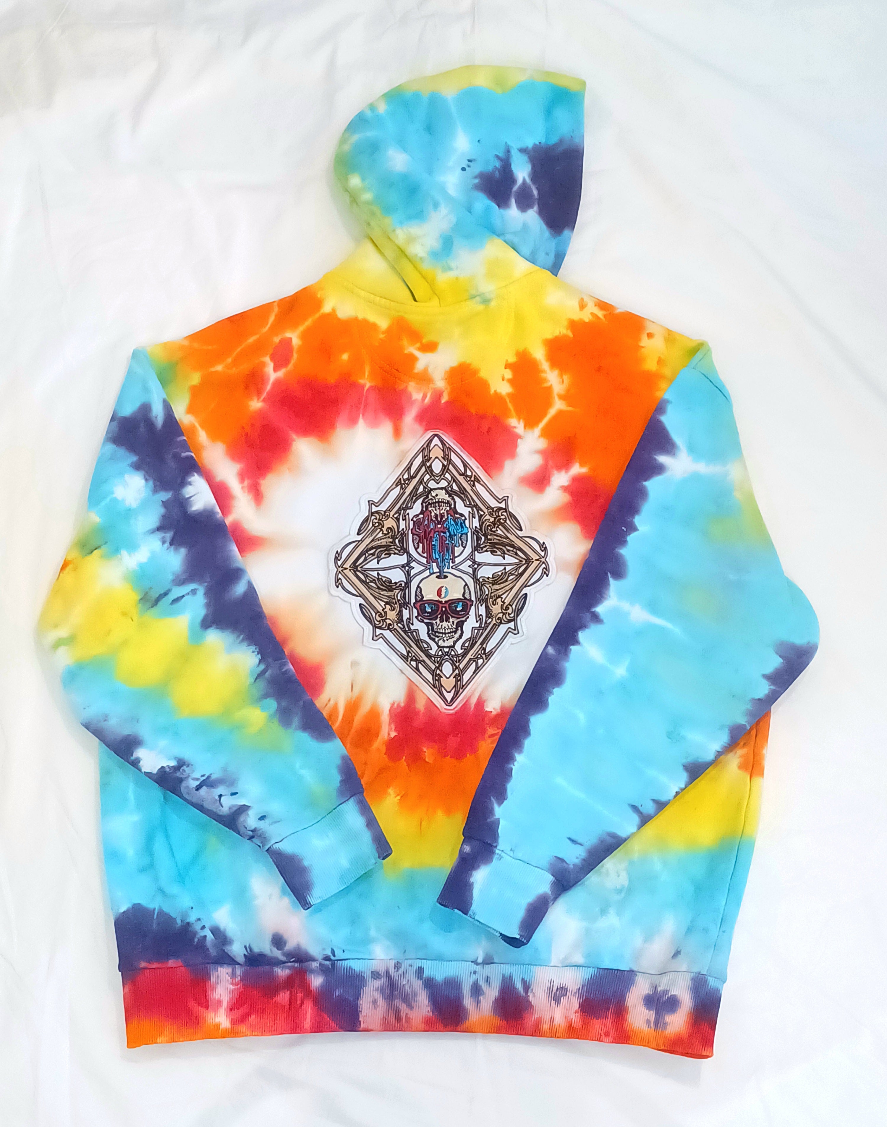 'fully melted face' embroidered back patch tie dye pullover hoodie (READY TO SHIP)
