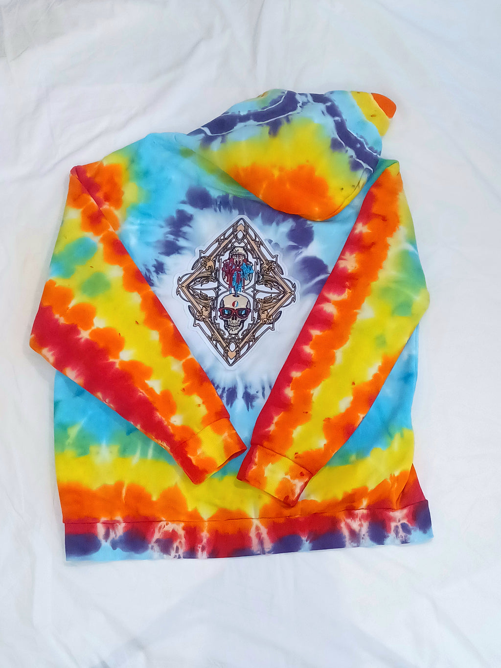 'fully melted face' embroidered back patch tie dye pullover hoodie (READY TO SHIP)