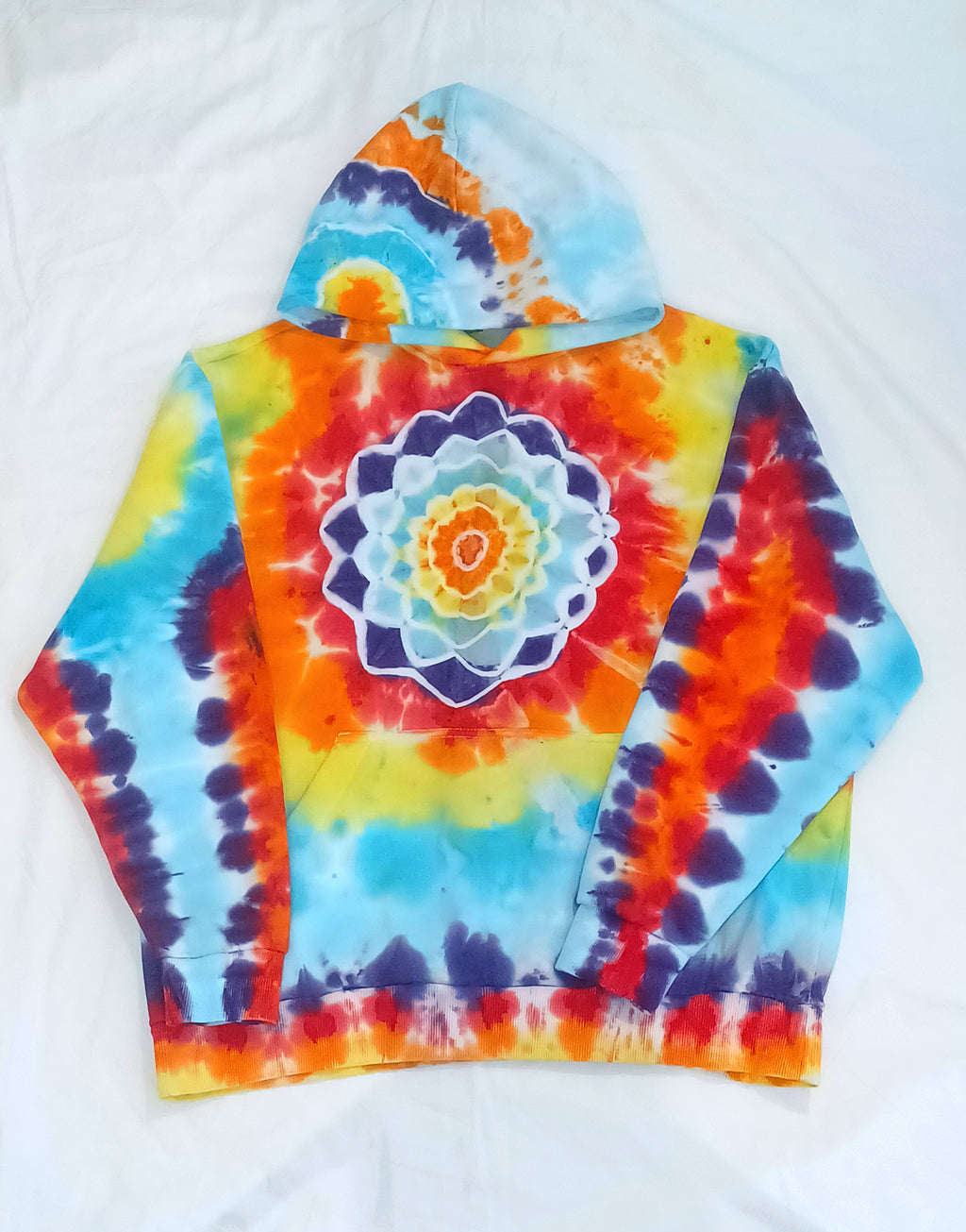 'fully melted face' embroidered back patch tie dye pullover hoodie (READY TO SHIP)