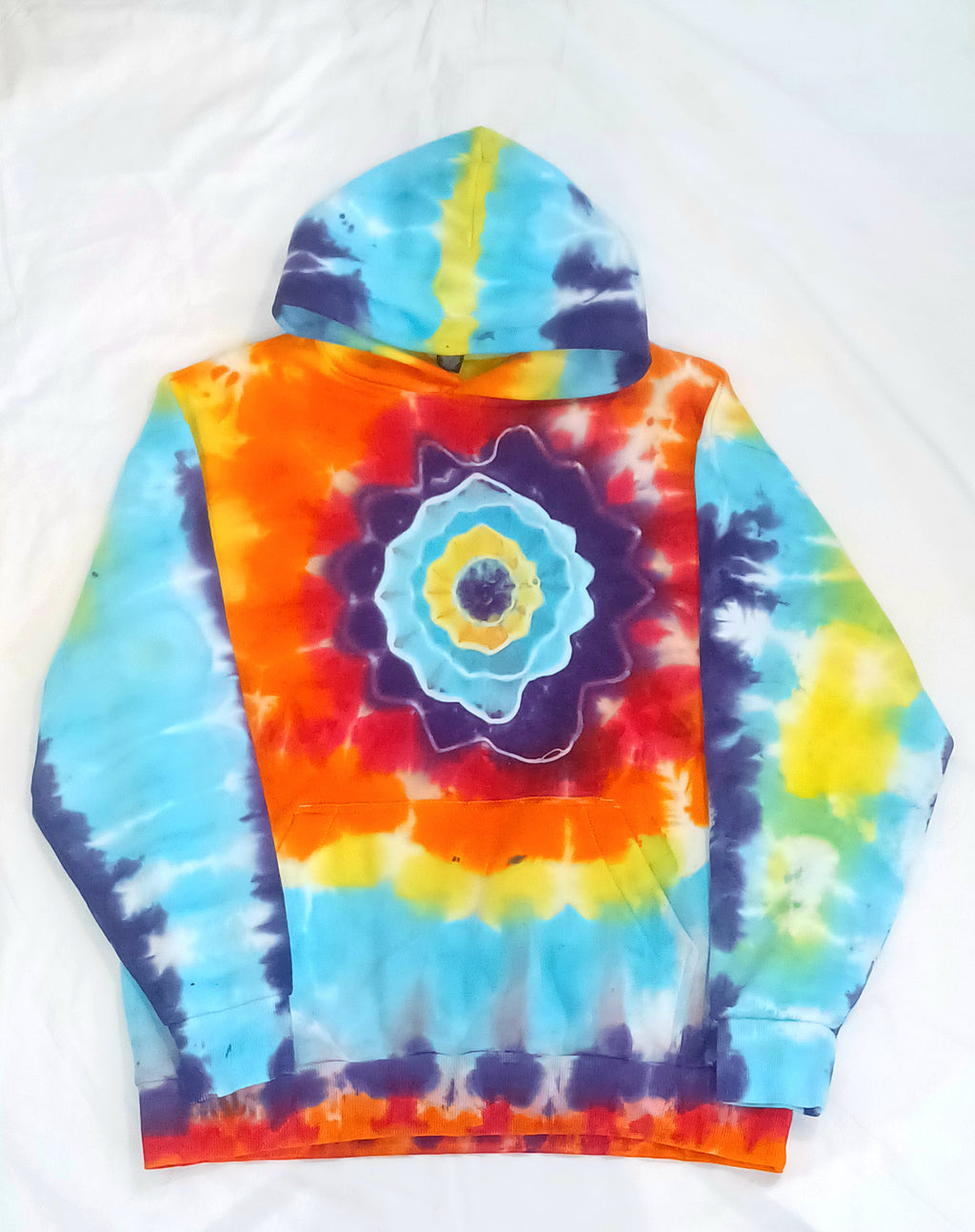 'fully melted face' embroidered back patch tie dye pullover hoodie (READY TO SHIP)