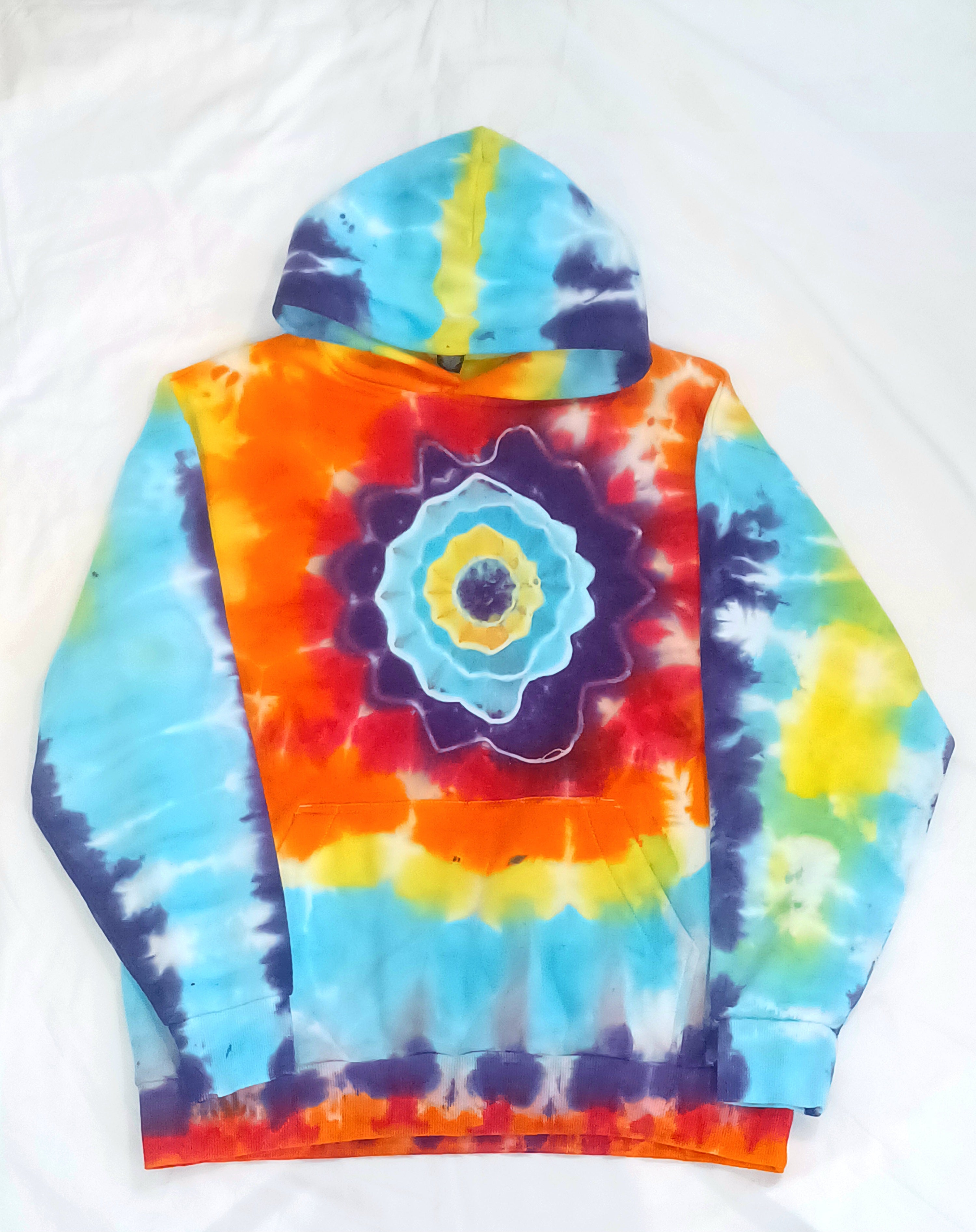 'fully melted face' embroidered back patch tie dye pullover hoodie (READY TO SHIP)