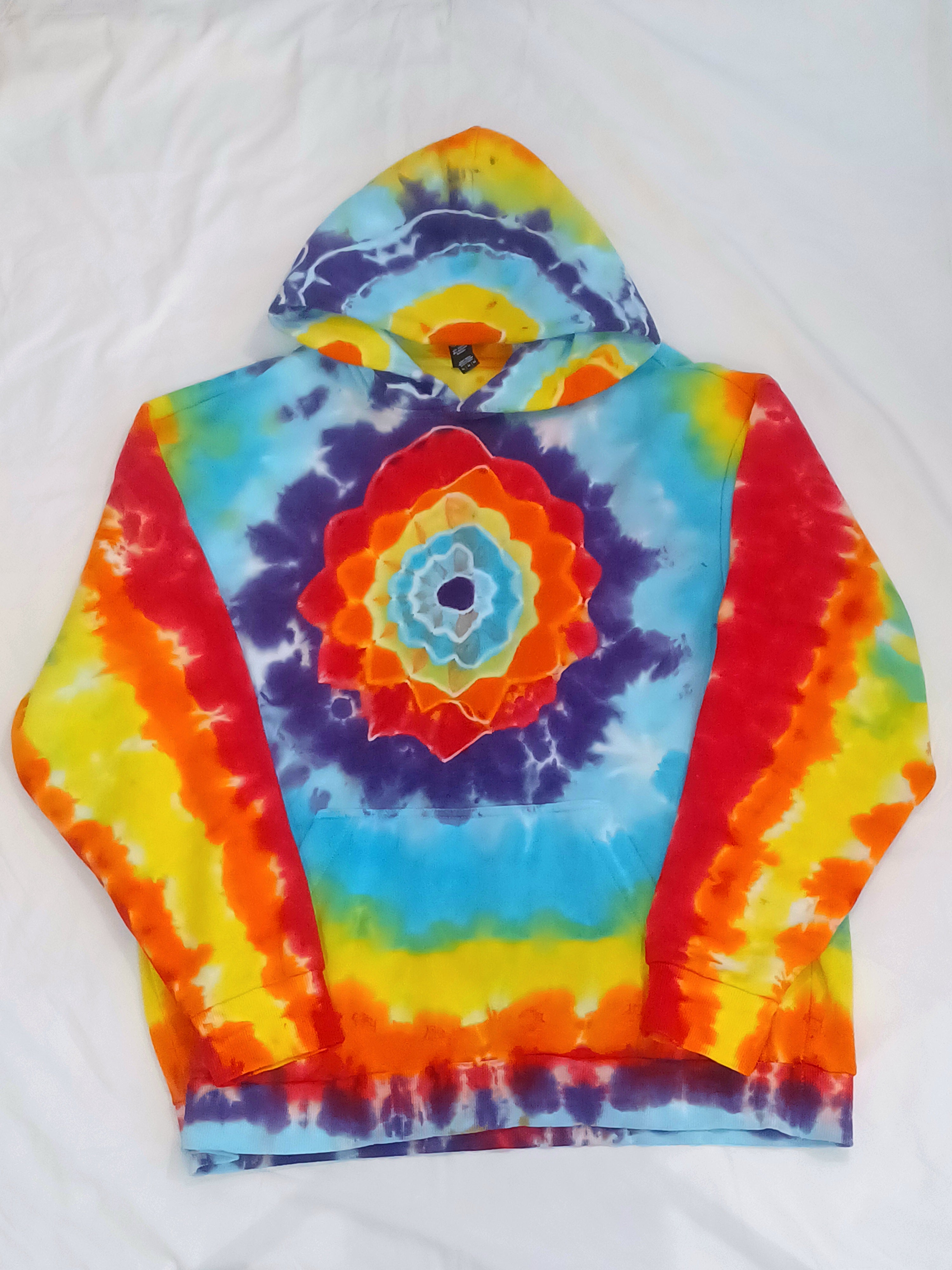'fully melted face' embroidered back patch tie dye pullover hoodie (READY TO SHIP)